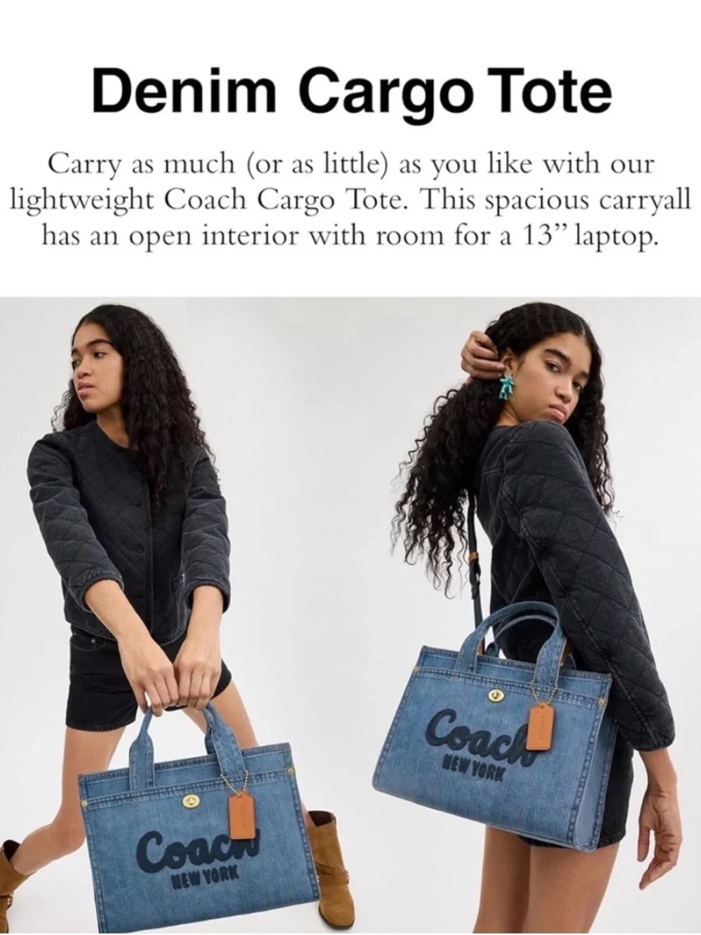Coach Denim Cargo Tote # 26 in Indigo Blue with Tan Hang Tag